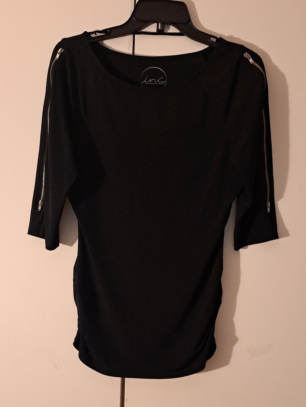 INC International Concepts Black Short-Sleeve Top with Shoulder Zippers